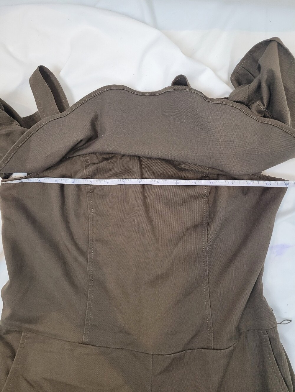 Banana Republic NWOT Olive Off-Shoulder Ruffle Jumpsuit with Tie Waist  Size 4 - Picture 9 of 14